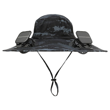 Solar Fan Sun Hat with 12cm Wide Brim – Men's Outdoor Fishing & Hiking Hat with Dual Fans and USB Charging